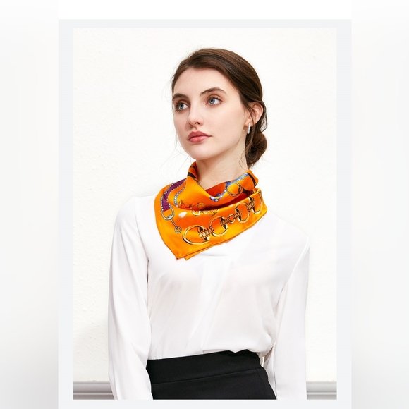Silk Hair Bandana, Elegant Neck Scarf Mulberry Silk Scarf Small Square 21"x21" - Picture 2 of 6
